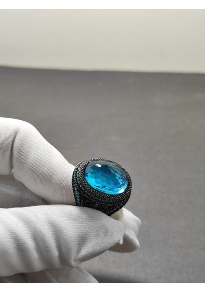 Aqumarin Taşlı Erkek Yüzüğü 24 mm 925 Ayar Gümüş Yüzük modelleri
