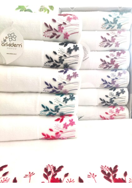 (6.Lı Set) Annem 50 x 90 cm . Özel Tafting Nakışlı Kadife Çeyizlik Lüks Havlu Seti