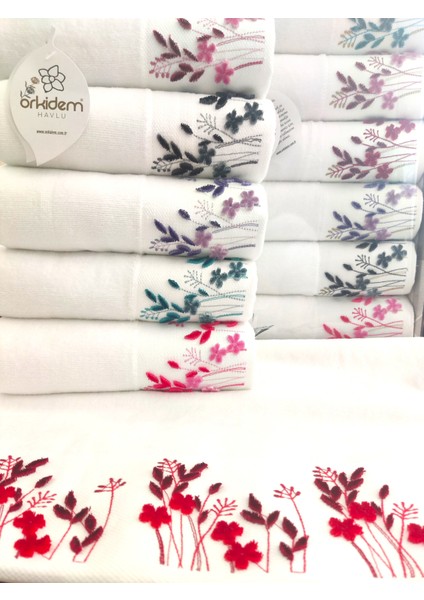 (6.Lı Set) Annem 50 x 90 cm . Özel Tafting Nakışlı Kadife Çeyizlik Lüks Havlu Seti