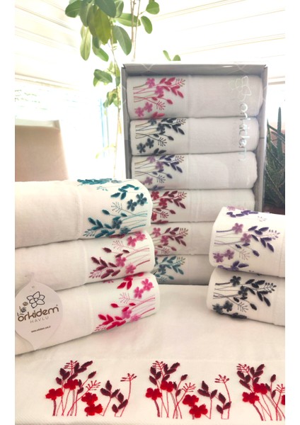 (6.Lı Set) Annem 50 x 90 cm . Özel Tafting Nakışlı Kadife Çeyizlik Lüks Havlu Seti