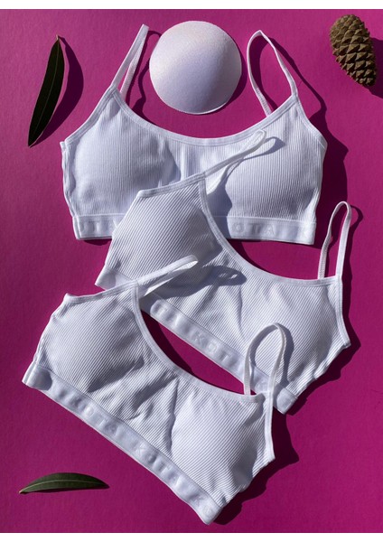 Pedli 3'lü Beyaz Fitilli Ince Ip Askı Pamuklu Yarım Atlet (M=70-75, L=80-85, Xl=90-95 )