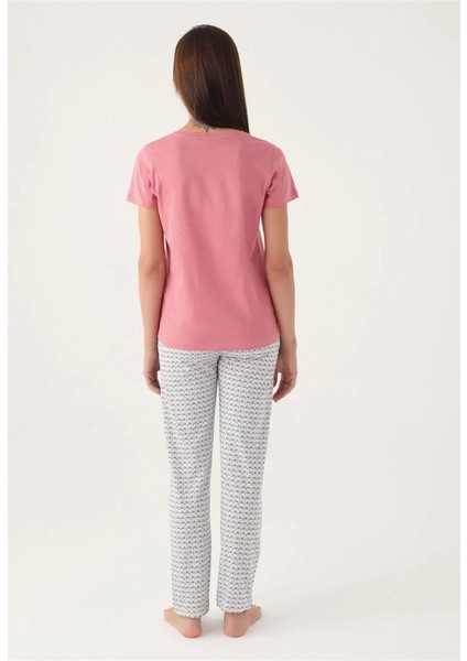 Patlı Düğmeli Yaka %100 Pamuk Bayan Pijama Takım