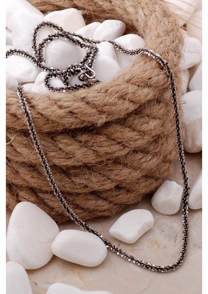 Italyan Burgu 50 cm Oksitli Gümüş Zincir Kolye 227