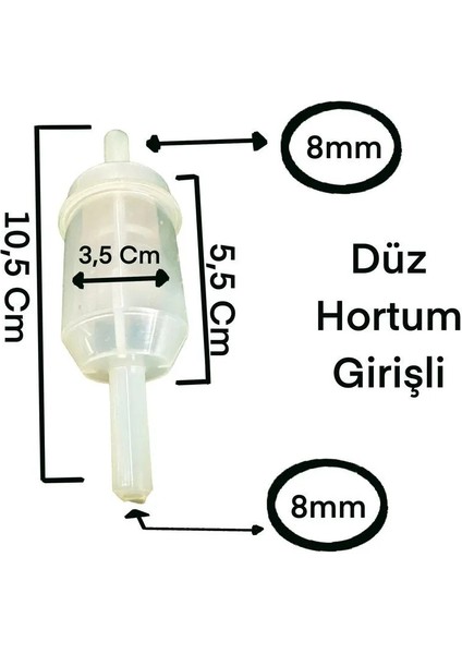 Üniversal Benzin ve Mazot Filtresi Şeffaf Hortum Girişi Düz Model Webasto ve Araç