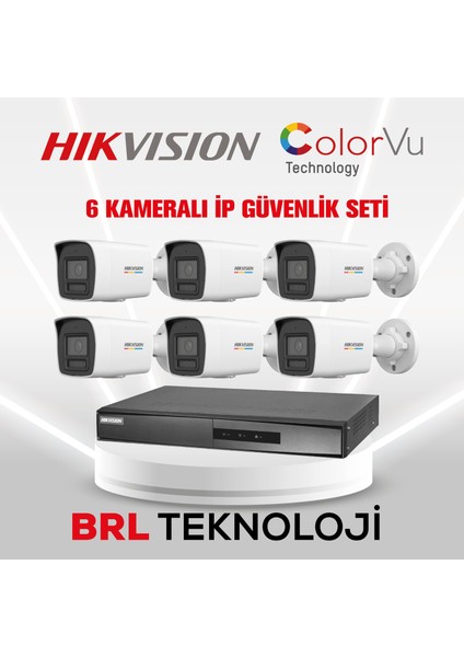 6 Kameralı 4 Mp Colorvu Ip Güvenlik Kamera Seti DS-2CD1047G2H-LIUF (Dahili Mikrofonlu)