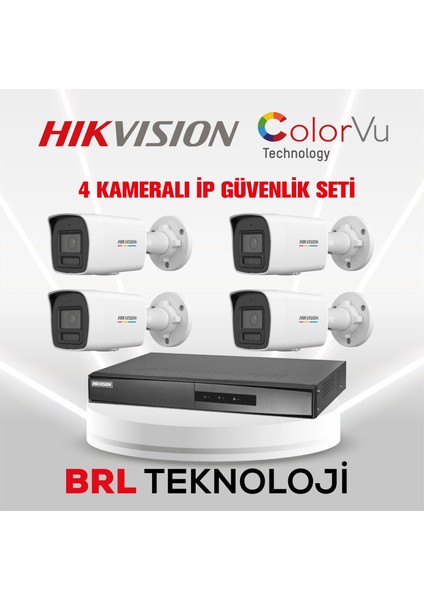 4 Kameralı 4 Mp Colorvu Ip Güvenlik Kamera Seti DS-2CD1047G2H-LIUF (Dahili Mikrofonlu)