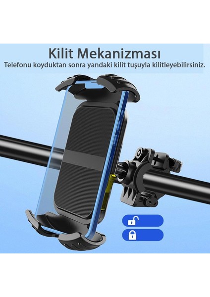 MT28 Kilit Sistemli Motor ve Bisiklet Telefon Tutucu Tek El Kullanım Yatay ve Dikey Kullanılır