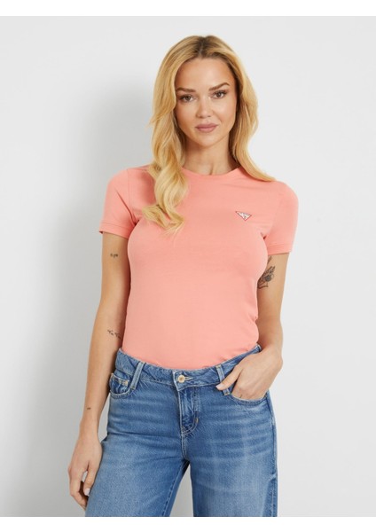 Kadın Küçük Üçgen Logolu T-Shirt-Pembe