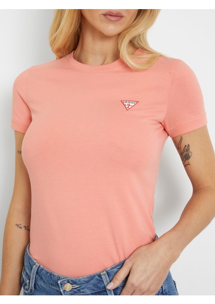 Kadın Küçük Üçgen Logolu T-Shirt-Pembe