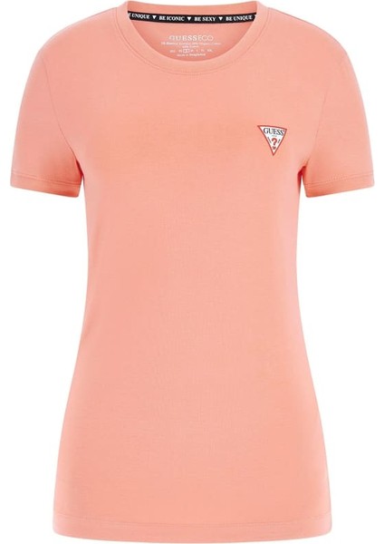Kadın Küçük Üçgen Logolu T-Shirt-Pembe