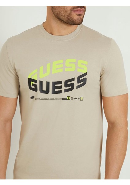 Erkek Guess Önde Logo T-Shirt Bej / Siyah