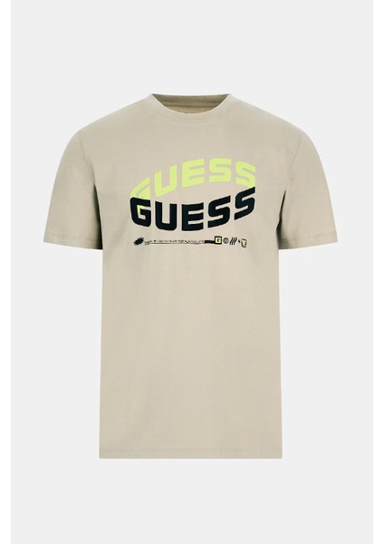 Erkek Guess Önde Logo T-Shirt Bej / Siyah