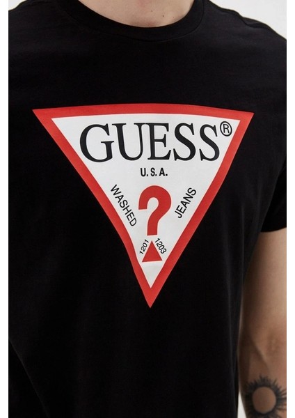 Erkek Guess Ss Bsc Önde Üçgen Logolu T-Shirt - Siyah