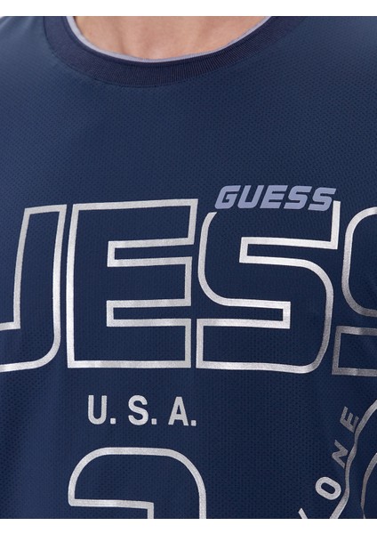 Erkek Guess Üçgen Desenli T-Shirt / Mavi