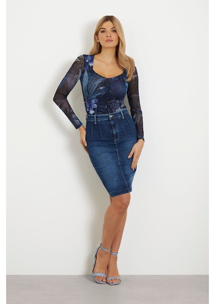 Kadın Guess Denim Midi Etek - Mavi