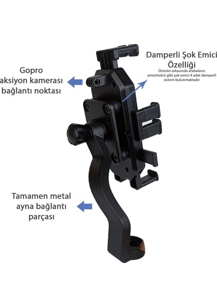 MT29 Motor Motosiklet Telefon Tutucu Tek El Kullanım Gopro Bağlantılı Damperli Şok Emici Özellikli