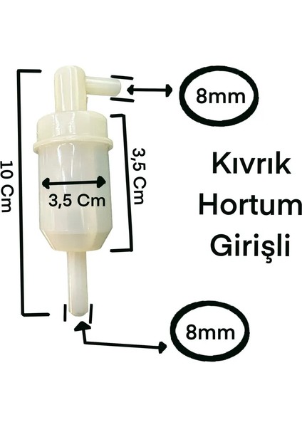 Üniversal Benzin ve Mazot Filtresi Şeffaf Hortum Girişi Kıvrık Model Webasto ve Araç