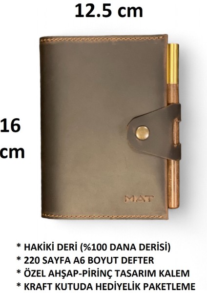 Hakiki Deri Not Defteri Ahşap Kalem Seti 220 Sayfa A6 Boyut Günlük Defter Hediyelik Ajanda