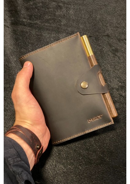 Hakiki Deri Not Defteri Ahşap Kalem Seti 220 Sayfa A6 Boyut Günlük Defter Hediyelik Ajanda
