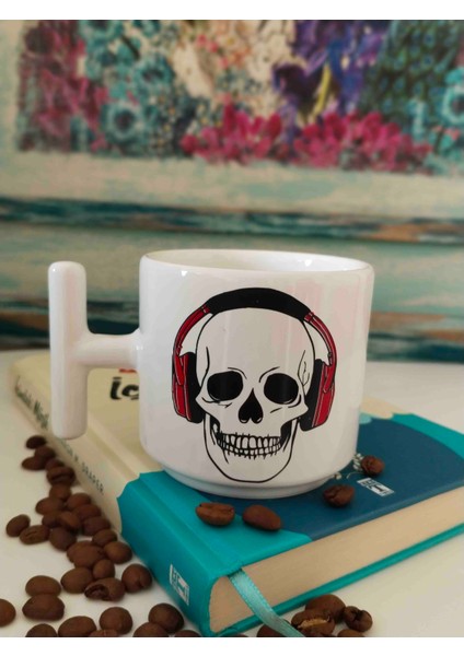 Kafatası Kuru Kafa Baskılı Seramik Kupa Bardak