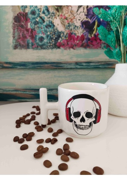 Kafatası Kuru Kafa Baskılı Seramik Kupa Bardak