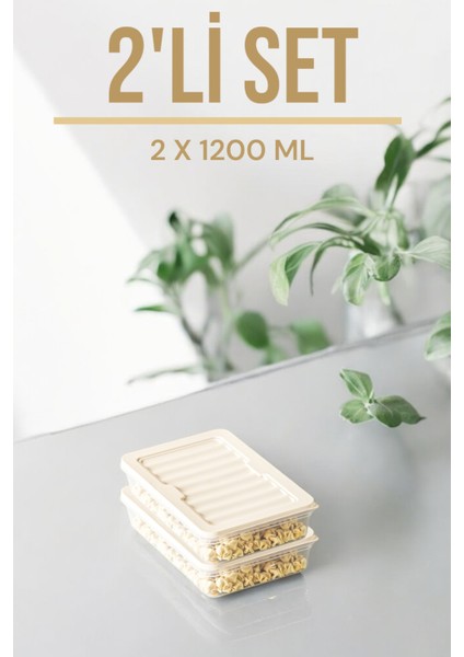 2'Li Set 1200 Ml Freshbox Mikrodalga Ve Difrize Uygun Saklama Kabı Krem