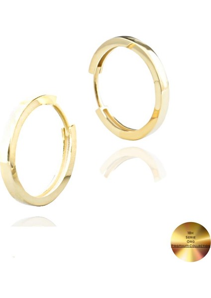 Brezza Lusso 18K Serie Oro Sade Halka Kadın Gümüş Küpe 20 mm