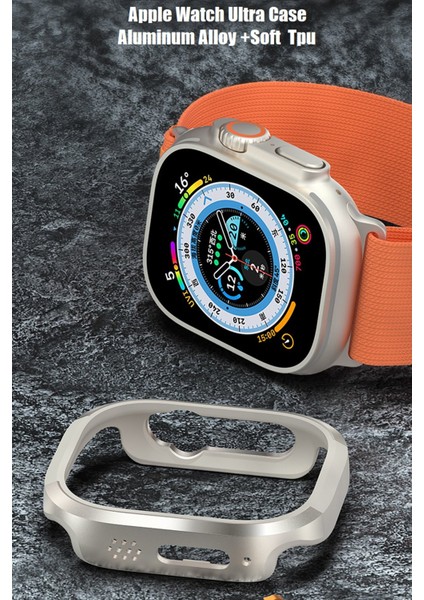 Apple Watch Uyumlu Ultra 49MM Movenchy Mo-Wt3 Alüminyum Camlı Kasa Ekran Koruyucu - Gold 13