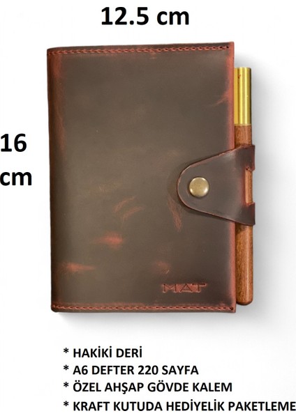 Hakiki Deri Not Defteri Ahşap Kalem Seti 220 Sayfa A6 Boyut Günlük Defter Hediyelik Ajanda