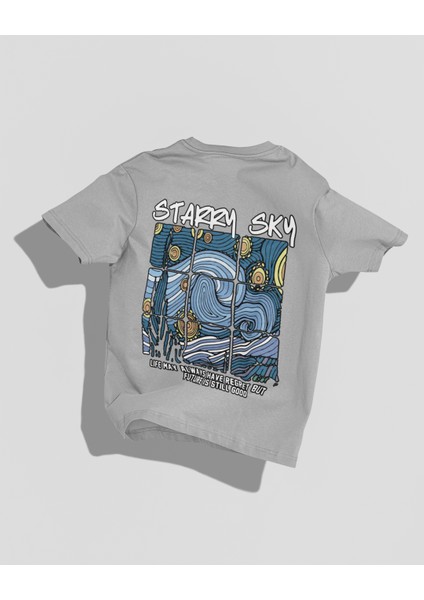 Van Gogh Tasarımı Sırt Baskılı Yüksek Kalite Kompakt Unisex Oversize T-Shirt