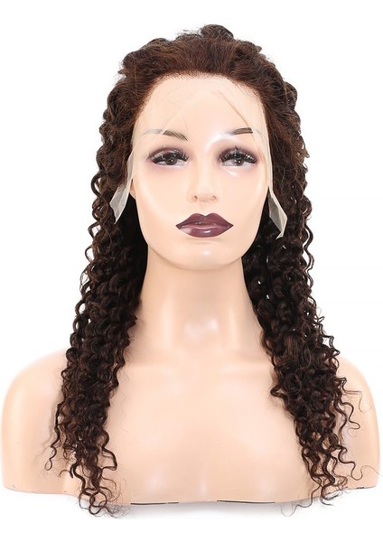 Afro Dalga Ön Dantelli Gerçek Saç Tül Peruk / Koyu Kahve / 60/65cm