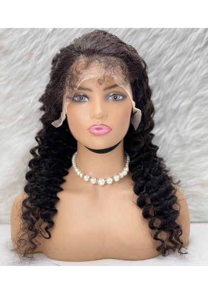 Gerçek Saç Ön Dantelli Tül Peruk / Derin Dalgalı / Doğal 60/65cm