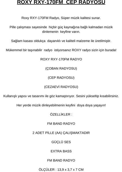RXY-170FM Mini Radyo fırsatları
