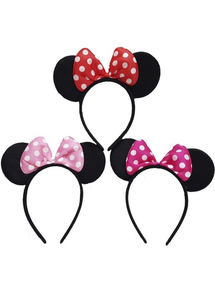 Mickey - Mini Mouse Taç Fiyonklu Taç 2 Adet - Fuşya