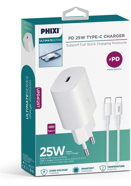 Ultimate UPD4125T 25W Pd Girişli Type-C Hızlı Şarj Cihazı