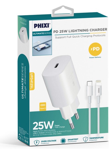 Ultimate UPD4125L 25W Pd Girişli Lıghtnıng Hızlı Şarj Cihazı