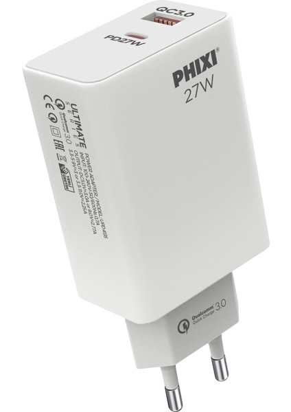 Ultimate UPD4225L 27W Pd Çift Çıkışlı Lıghtnıng Hızlı Şarj Adaptörü