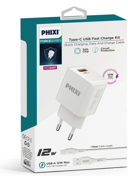 PCH242T Force Akım Korumalı 2.1A Type-C USB Kablolu Şarj Cihazı