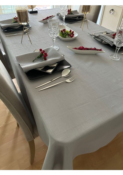 Linen Keten Masa Örtüsü Gri