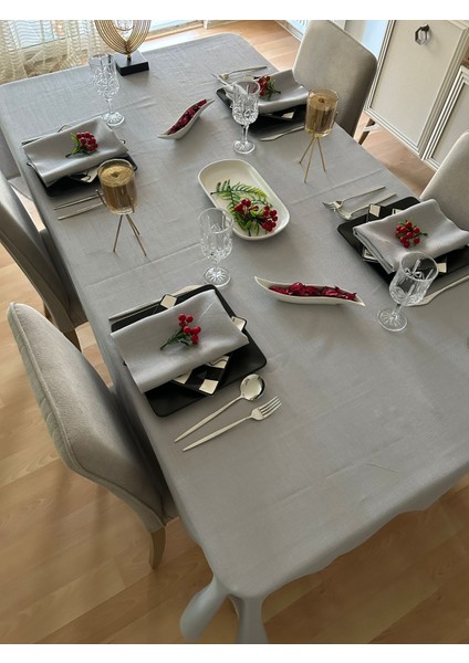 Linen Keten Masa Örtüsü Gri