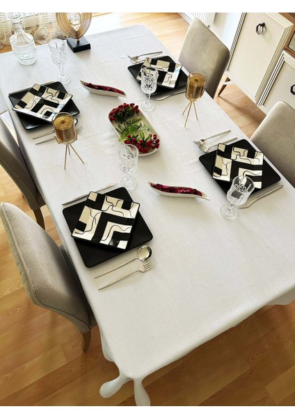 Linen Keten Masa Örtüsü Beyaz 13 Parça