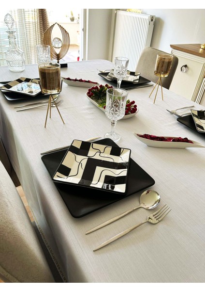 Linen Keten Masa Örtüsü Beyaz 13 Parça