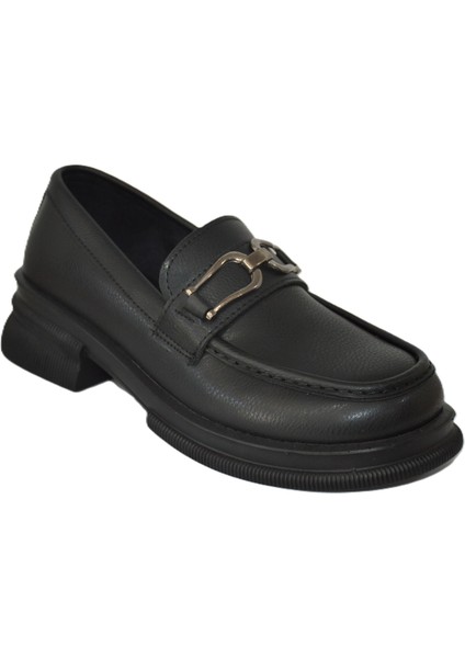Shoemix Kadın Loafer Siyah Tokalı Günlük Ayakkabı
