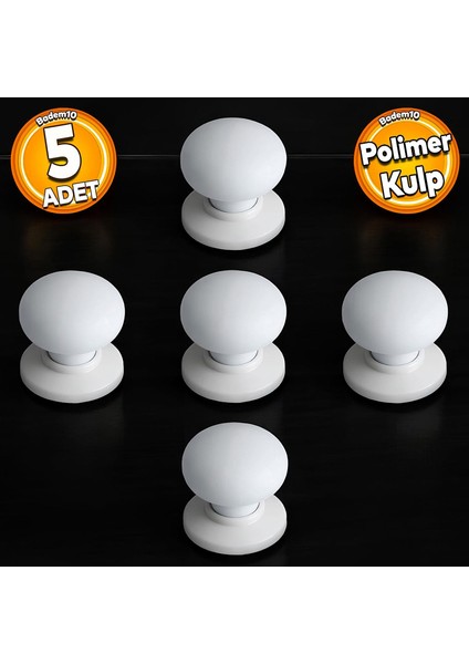 Polimer Düğme Beyaz Tablalı Mobilya Mutfak Dolabı Çekmece Dolap Kapak Kulbu 5 Adet