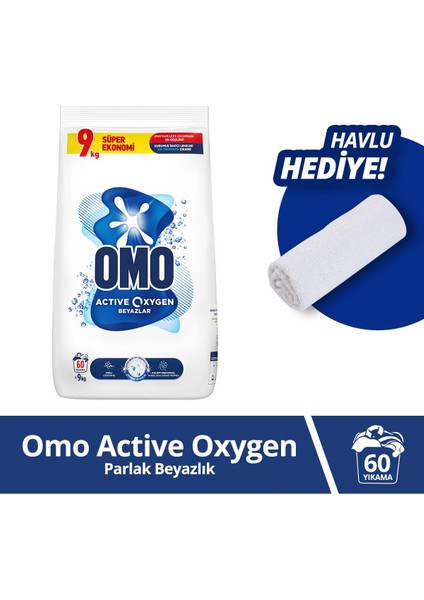 Anti Alerjik Active Oxygen Toz Çamaşır Deterjanı Beyazlar Için 9 kg X1 Havlu Hediye Toz 46 - 60 1'l