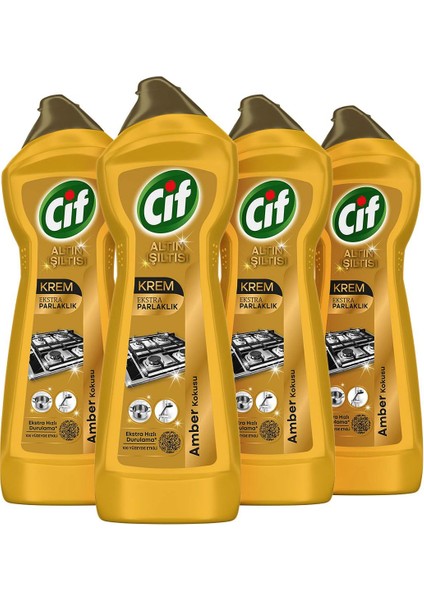 Altın ışıltılı yüzey temizleyici, amber kokulu, 750 ml x4 + altın renk sünger hediye fiyatları