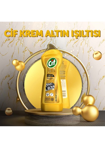 Altın ışıltılı yüzey temizleyici, amber kokulu, 750 ml x4 + altın renk sünger hediye modelleri