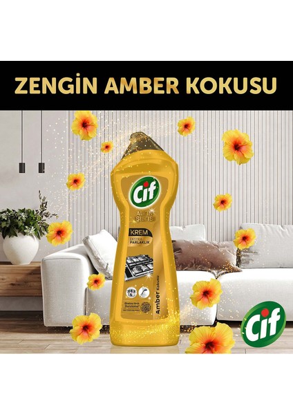 Altın ışıltılı yüzey temizleyici, amber kokulu, 750 ml x4 + altın renk sünger hediye indirimleri