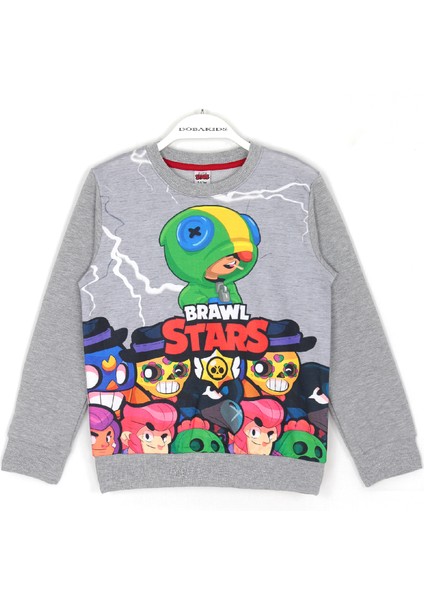 3D Baskılı Erkek Çocuk Leon Baskılı Uzun Kollu Tişört Sweatshirt Gri