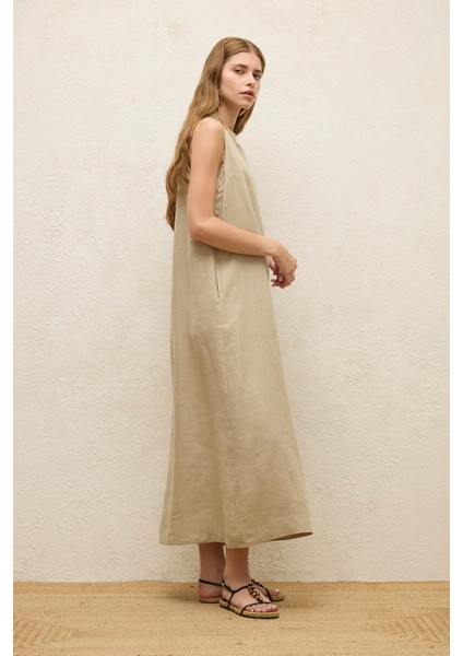 Kolsuz Keten Rahat Elbise Kum fırsatları